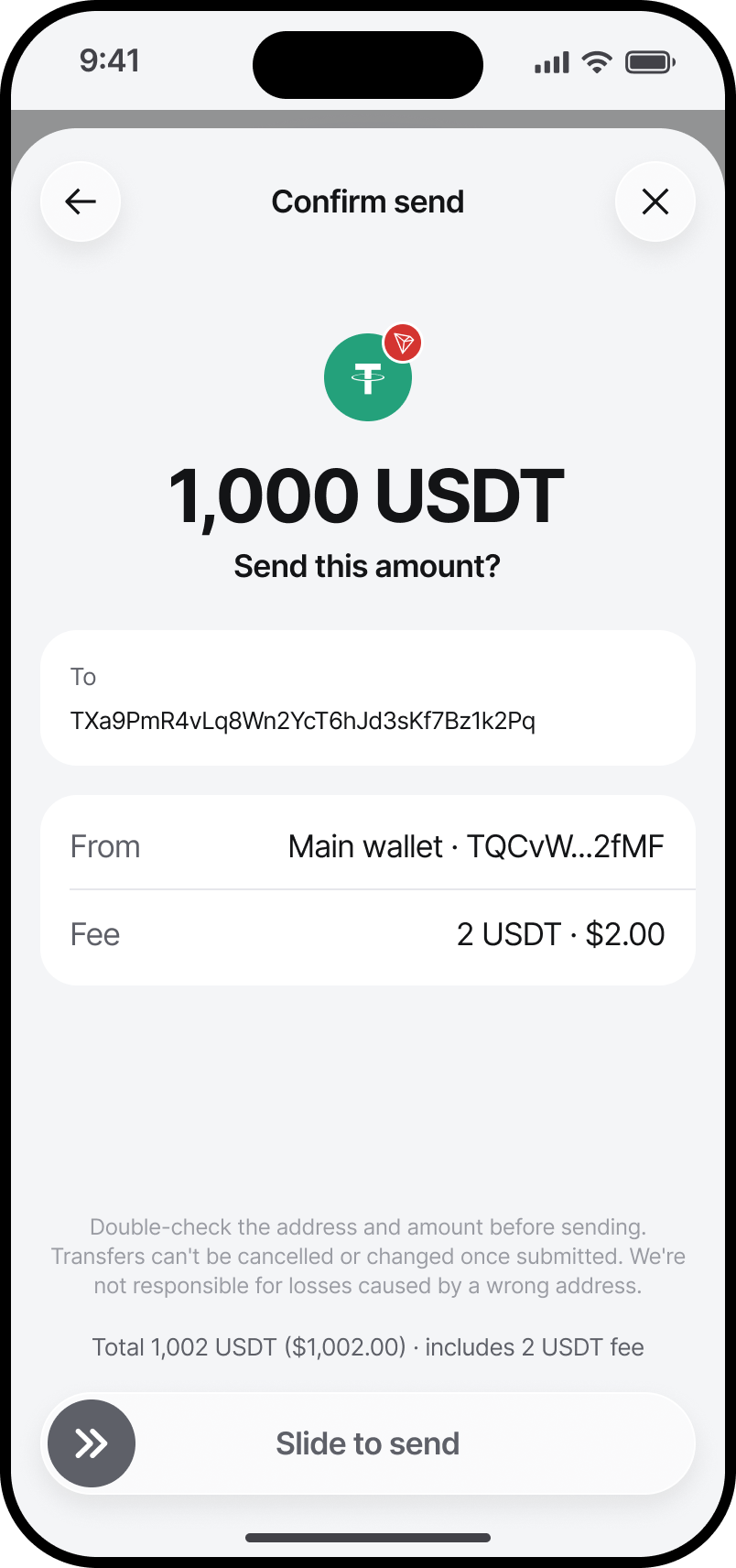 Eldo Wallet Confirm send screen