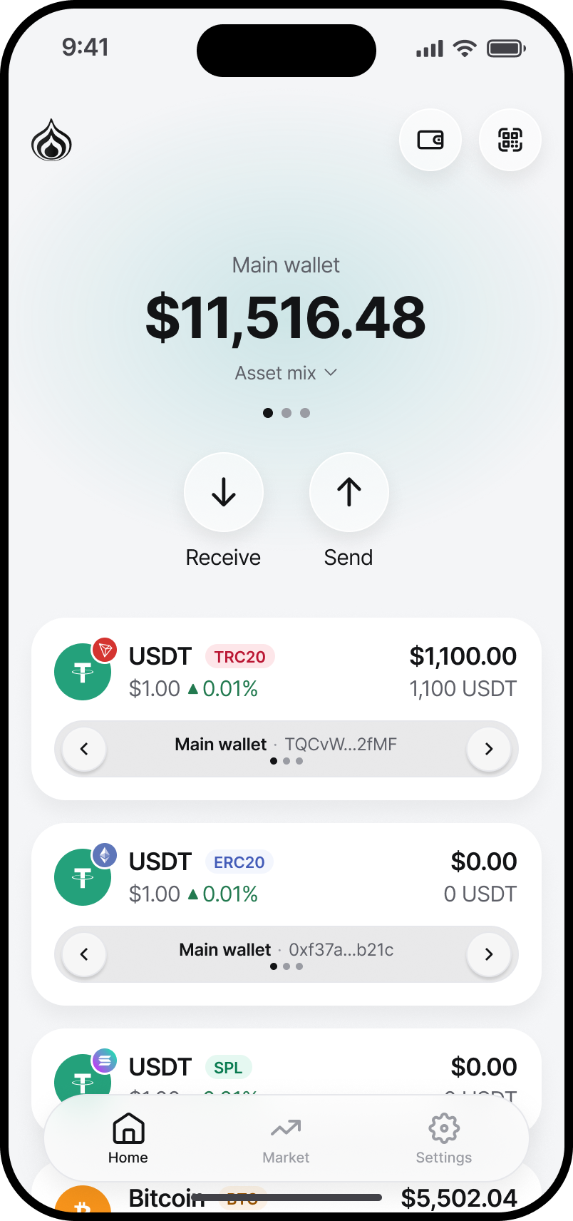 Eldo Wallet Home screen